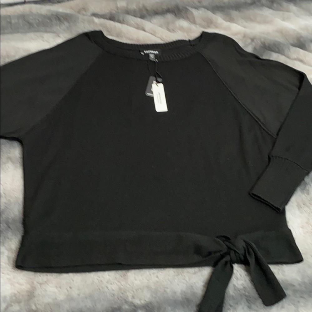 Express black oversized sweater with front tie